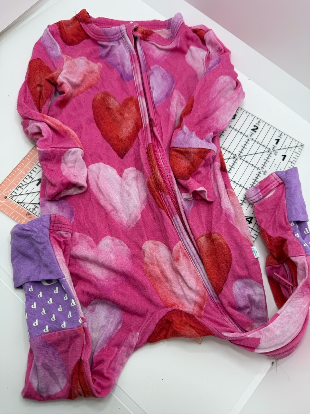 Posh Peanut Valentine Pink Heart-Print Zip Footie